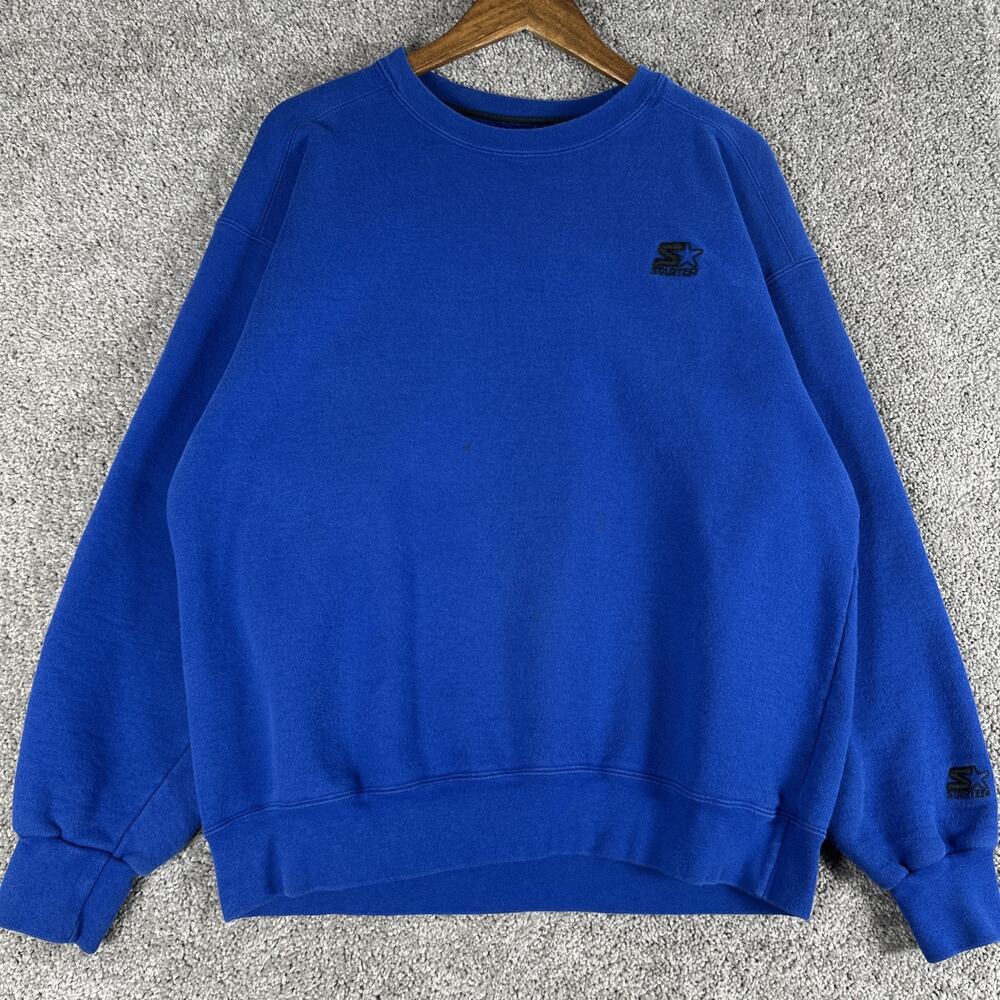 Vtg Starter Sweatshirt Mens XL Royal Blue Blank Embroidered Logo Essential 90s